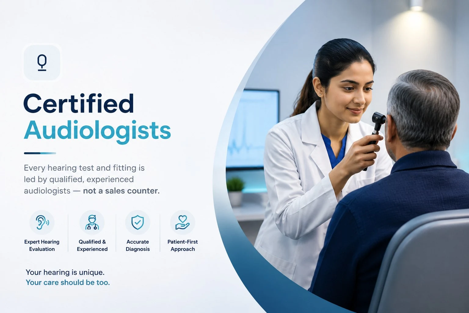 Certified audiologist performing a hearing test at Hearing Comforts