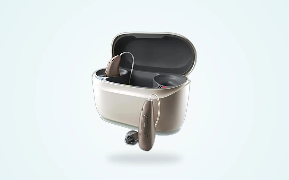 Phonak Audéo Sphere Infinio 90 hearing aids with charging case