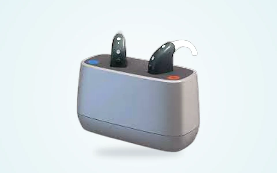 ReSound Nexia 9 HP BTE hearing aid with charging dock